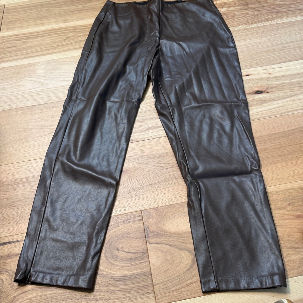 Old Navy Faux Leather Pants Women 14 Brown High Rise Side Zip Ankle Skinny Pant